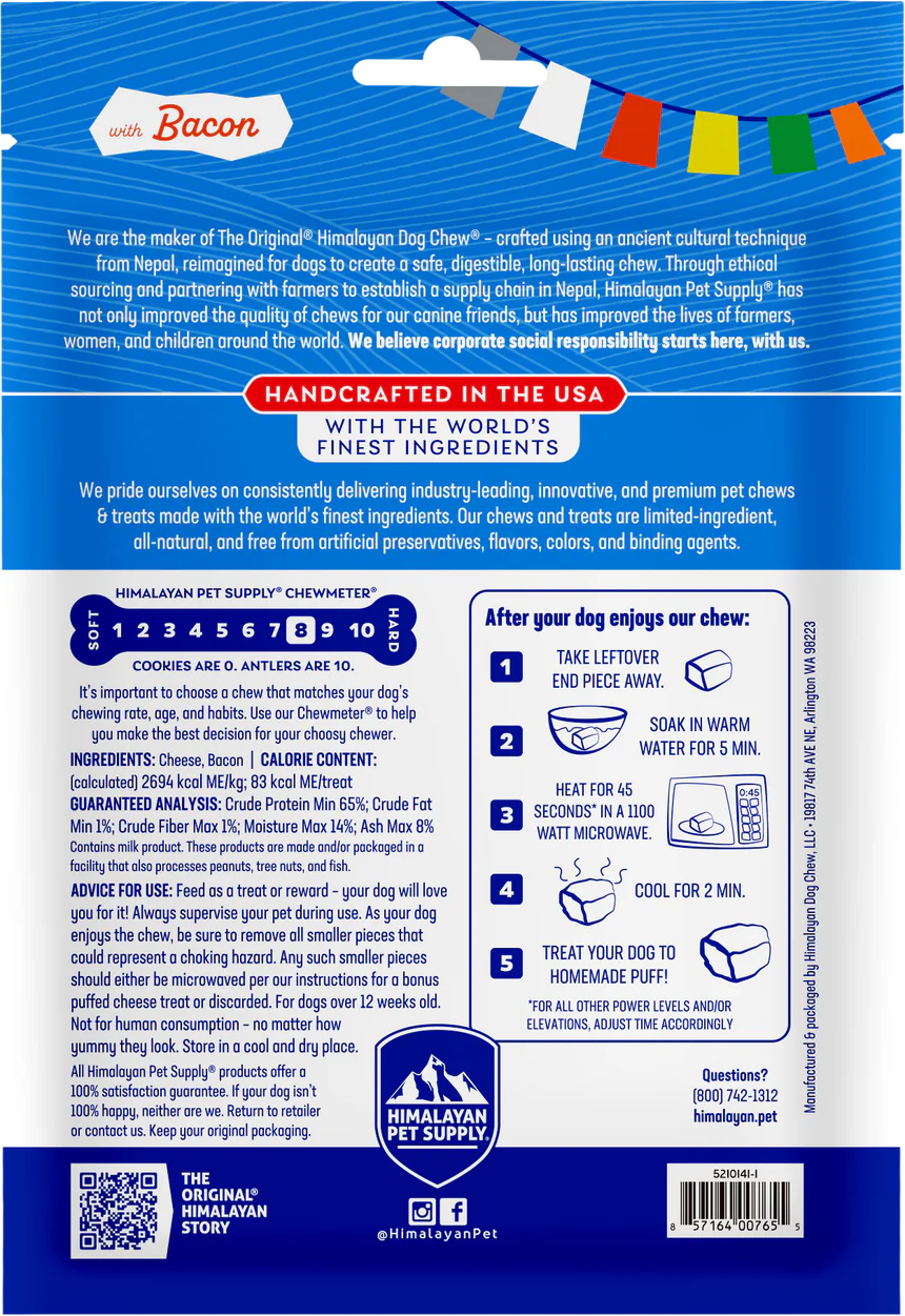 LocalID_68441 Himalayan Dog Chew - SMALL Yaky BACON Flavor Dog Chew - Up to 15LBS - 93GM (3.3oz) - 3PK