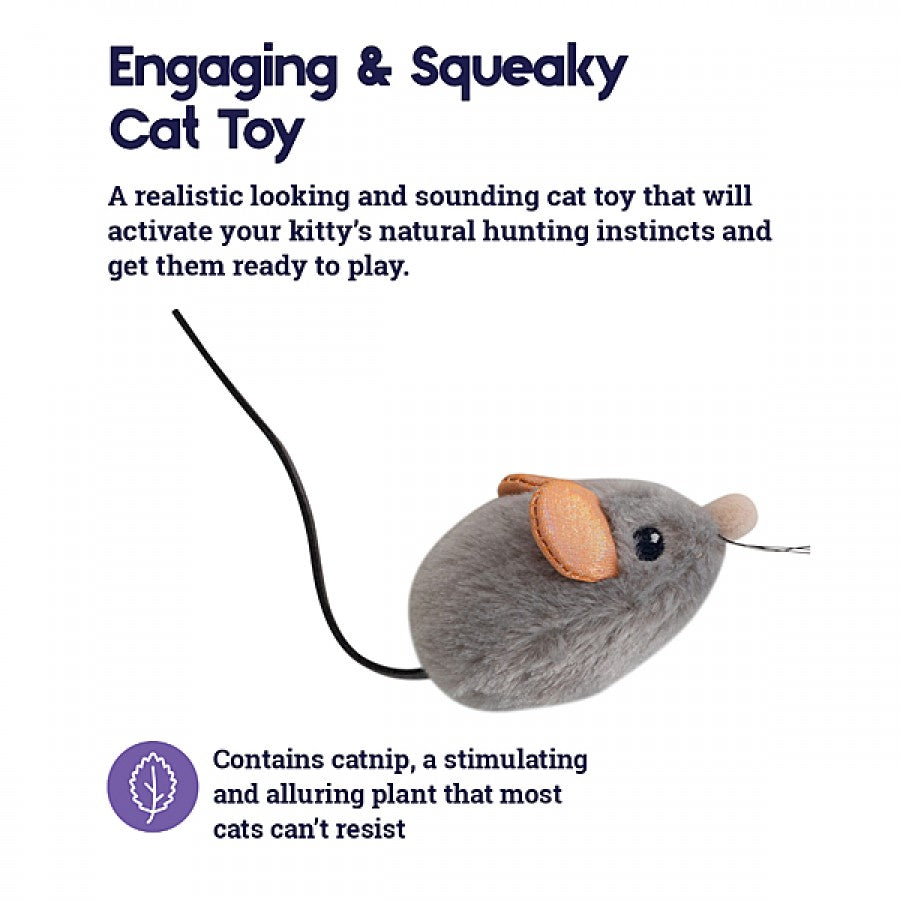*DNR* Petstages - Squeak Squeak Mouse Cat Toy - GREY - 7CM (3in)