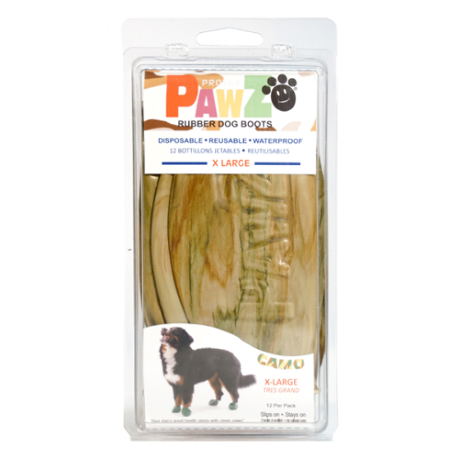 Pawz - Rubber Dog Boots - CAMO - XLARGE - Up to 13CM (5in) - 12PK