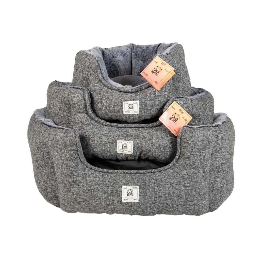 LocalID_66165 Dog Gone Smart - Chill Kuzzi FIR Round Bed - GREY - 91.5 x 91.5 x 38CM (30x30x13in)