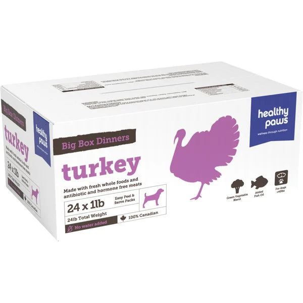*S.O. - Up to 2 Week Wait* Healthy Paws - Frozen - Big Box Dinner TURKEY Dog Food - 24 x 1LB