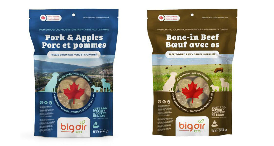 Big Air freeze-dried raw pork and apple dog food package