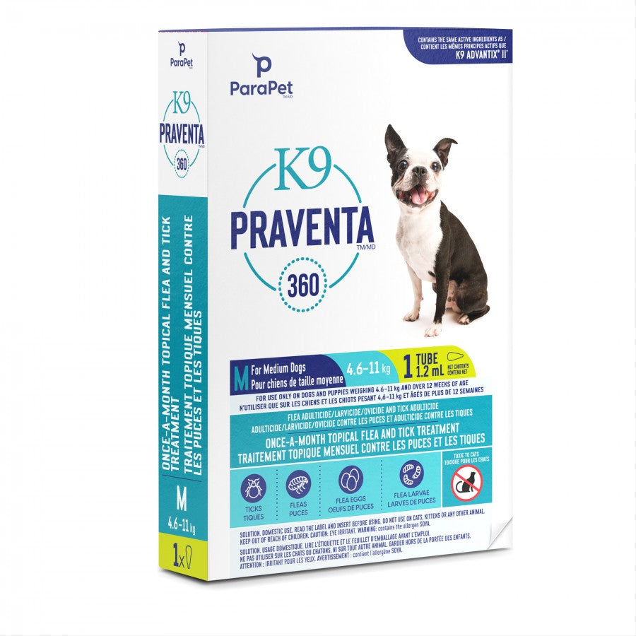 LocalID_71251 Parapet - K9 Praventa 360 Flea & Tick Treatment - MEDIUM Dogs 4.6 to 11KG - 1 Tube