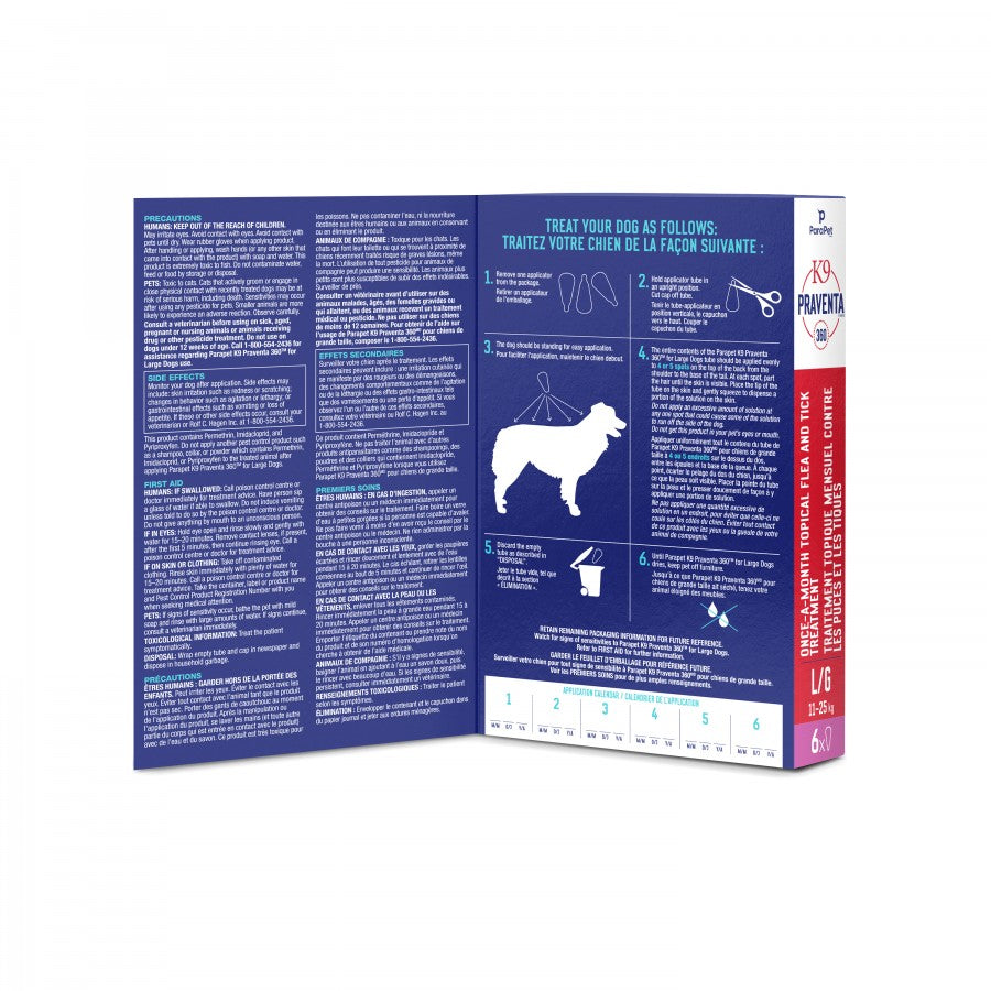 LocalID_71302 Parapet - K9 Praventa 360 Flea & Tick Treatment - LARGE Dogs 11 to 25KG - 6 Tubes