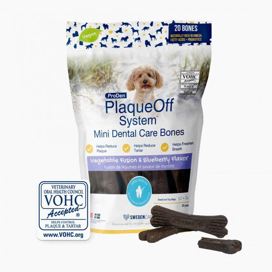 LocalID_69577 ProDen - PlaqueOff Dog Mini Dental Care Bones VEGETABLE and BLUEBERRY Dog Chew - 340GM