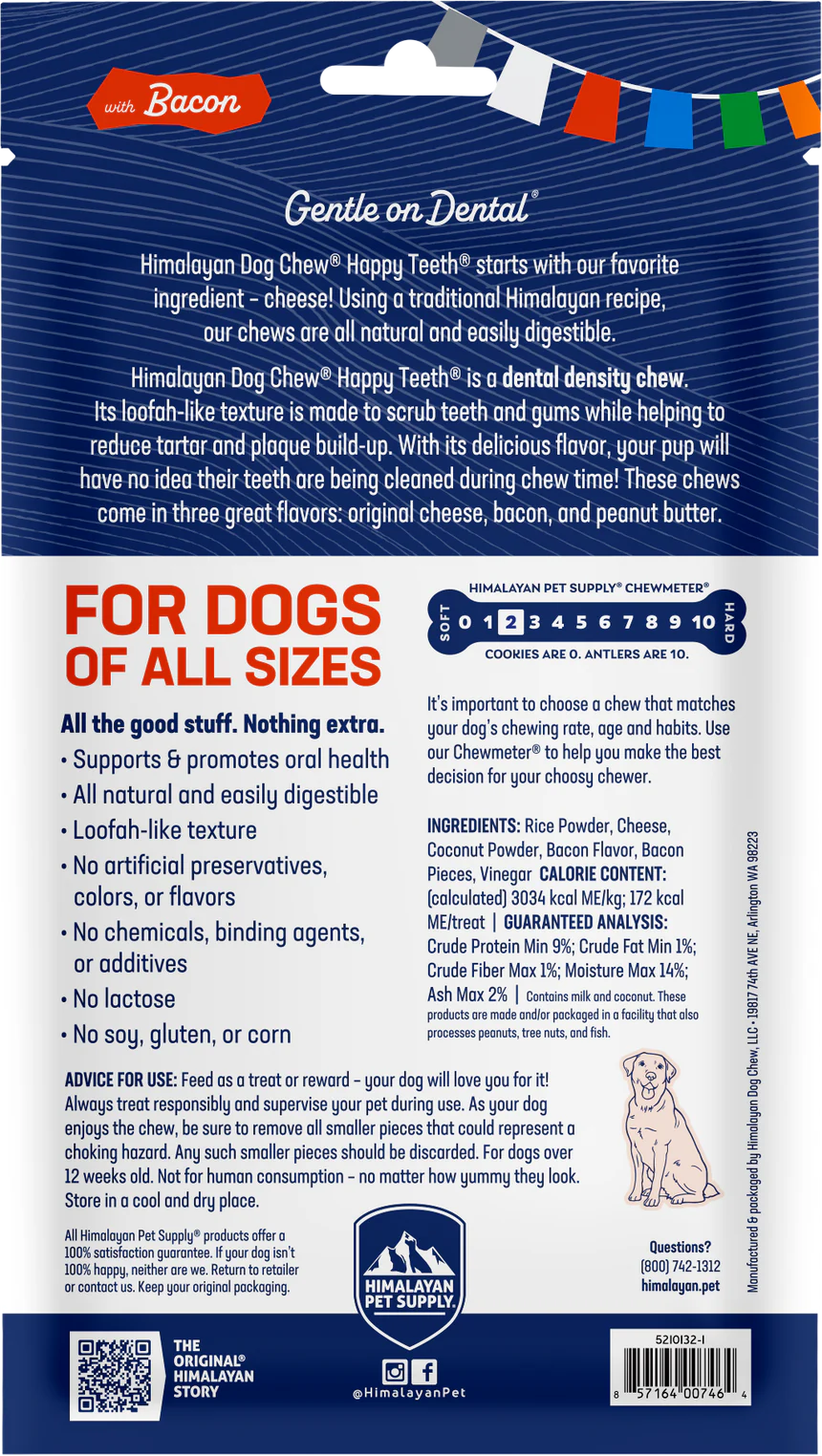 LocalID_68462 Himalayan Pet Supply - Happy Teeth - Gentle on Dental Dog Chew - BACON - 113GM (4oz)
