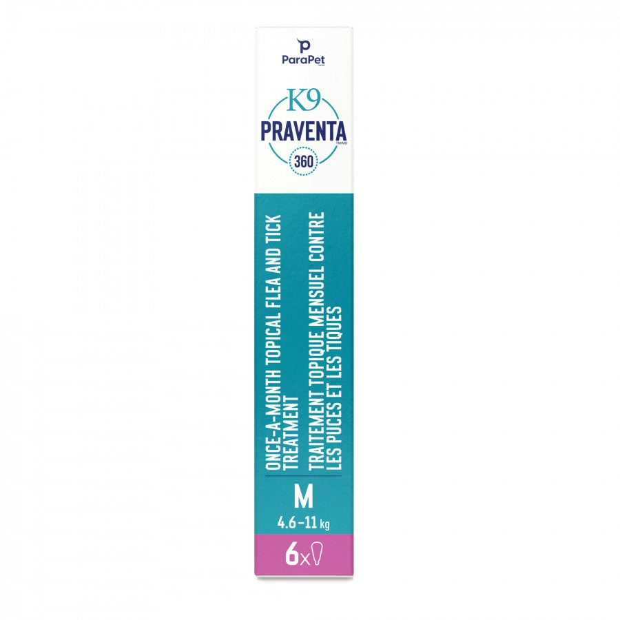 LocalID_71295 Parapet - K9 Praventa 360 Flea & Tick Treatment - MEDIUM Dogs 4.6 to 11KG - 6 Tubes