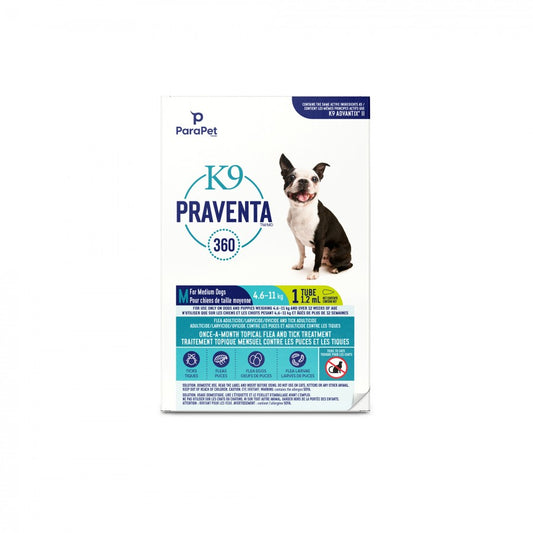 LocalID_71249 Parapet - K9 Praventa 360 Flea & Tick Treatment - MEDIUM Dogs 4.6 to 11KG - 1 Tube