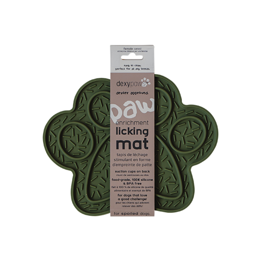 Dexypaws - Dog Lick Mat - GREEN PAW - 20.5 x 19 x 1CM (8x7.5x.5in)