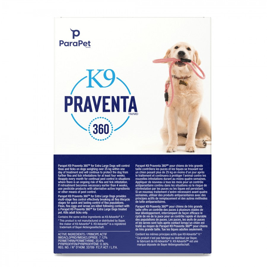 LocalID_71288 Parapet - K9 Praventa 360 Flea & Tick Treatment - XLARGE Dogs over 25KG - 3 Tubes