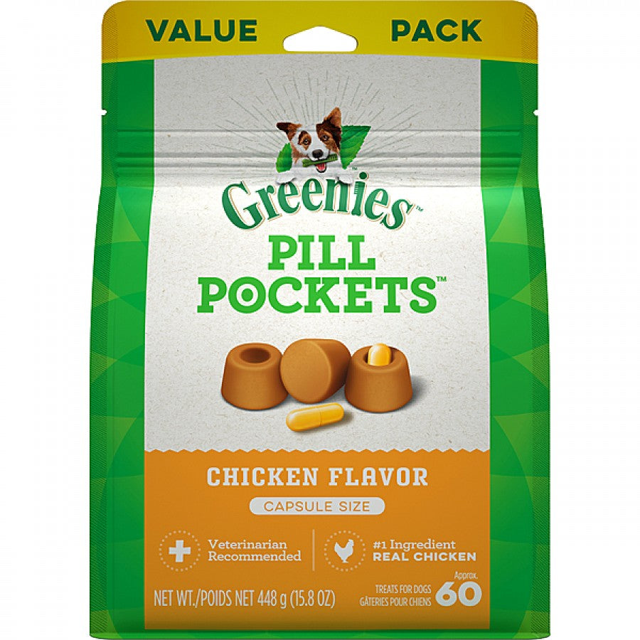 *S.O. - Up to 2 Week Wait* Greenies - Canine Pill Pockets CHICKEN Dog Treat - 448GM (15.8oz) - 60 Caps