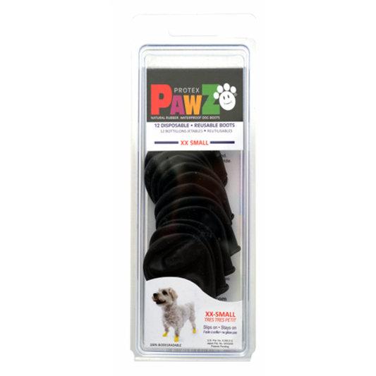 Pawz - Rubber Dog Boots - BLACK - XXSMALL - Up to 4CM (1.5in) - 12PK