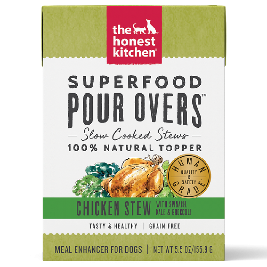 *S.O. - Up to 3 Week Wait* Honest Kitchen - GF Pour Overs Superfood CHICKEN Stew Dog Wet Food Topper - 155.9GM (5.5oz) x12 CASE