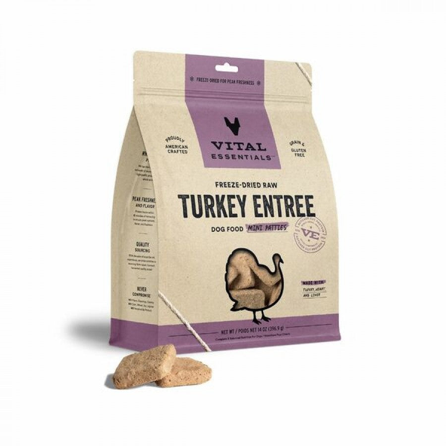 Vital Essentials - Freeze Dried Raw TURKEY ENTREE Mini Patties Dog Food - 396.9GM (14oz)