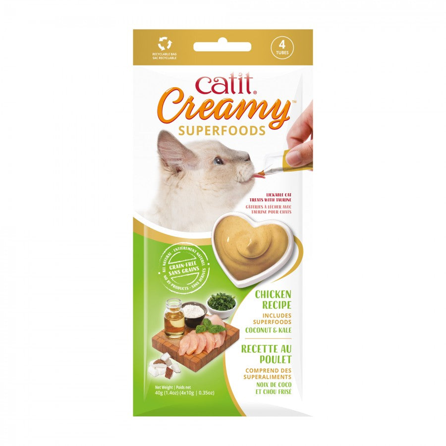 Catit - Creamy Superfood Treats CHICKEN Recipe with COCONUT and KALE Cat Treat  - 40GM (1.04oz) - 4PK