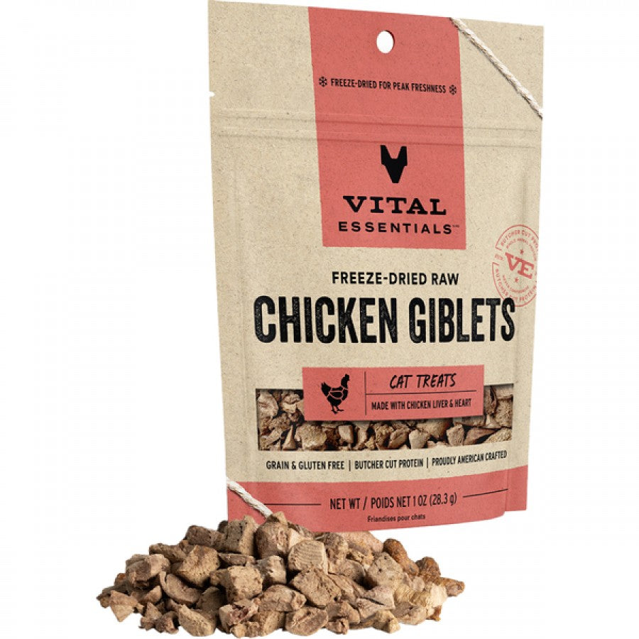 Vital Essentials - Freeze Dried CHICKEN GIBLETS Cat and Dog Treats - 28.3GM (1oz)