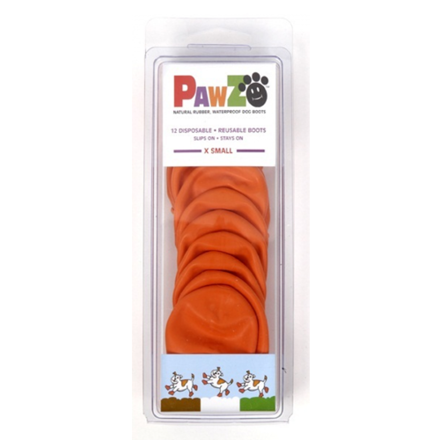 Pawz - Rubber Dog Boots - ORANGE - XSMALL - Up to 5CM (2in) - 12PK