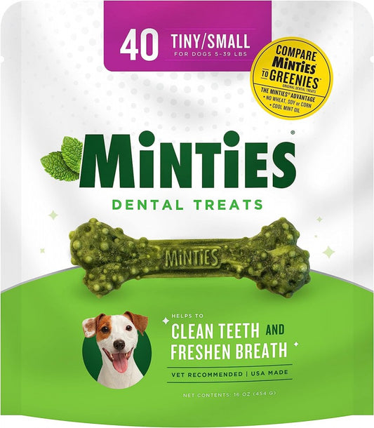 VetIQ - Minties Maximum MINT DENTAL Bones Dog Treat - TNY/SM - 453GM (16oz) - 40CT