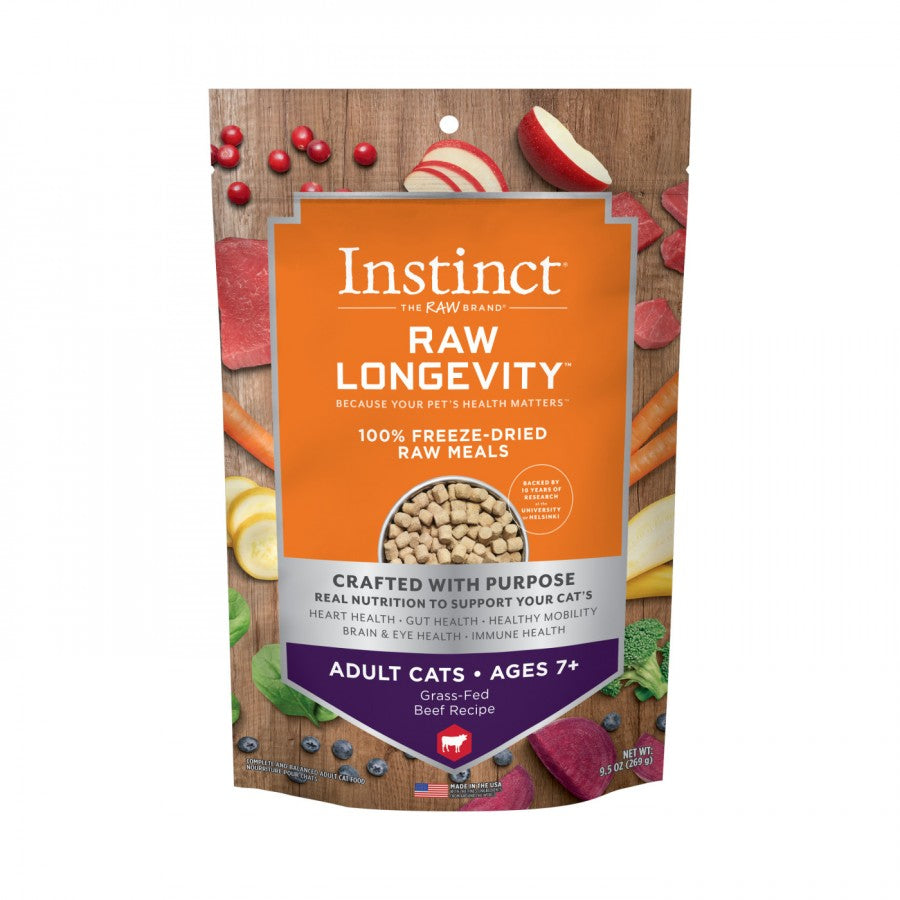 *S.O. - Up to 3 Week Wait* Instinct - Raw Longevity FD Meals Adult 7+ BEEF Cat Food - 269GM (9.5oz)