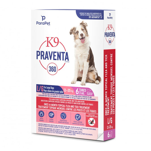 LocalID_71298 Parapet - K9 Praventa 360 Flea & Tick Treatment - LARGE Dogs 11 to 25KG - 6 Tubes