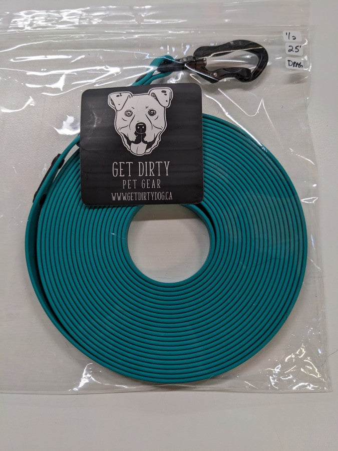 Get Dirty Pet Gear - 1/2" Carabiner Long Line - Biothane - 25' DRAG