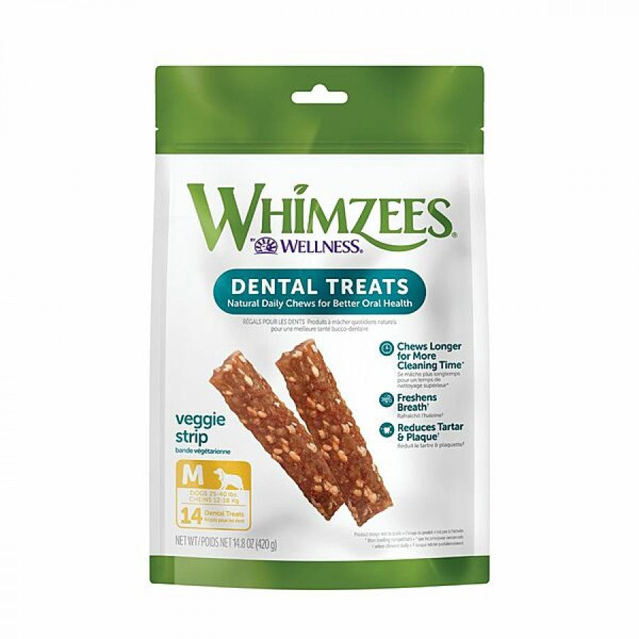 Whimzees - VEGGIE STRIP Dental Chew - MEDIUM - 15CM (6in) - 14PK