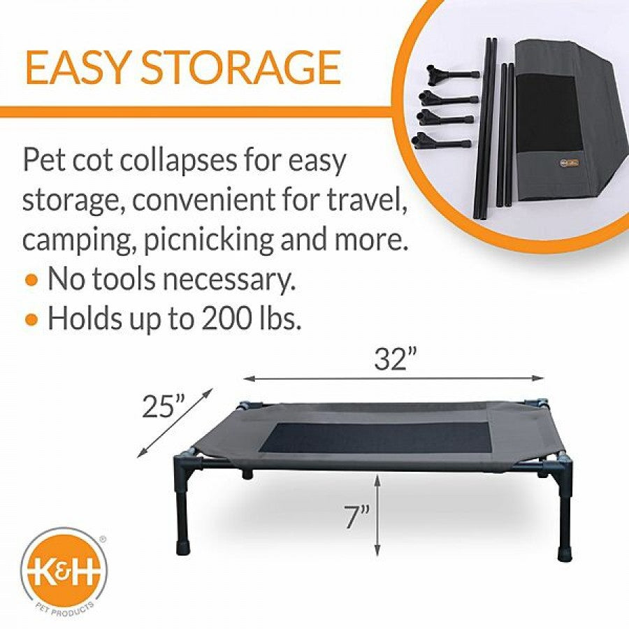 K and H - Original Pet Cot - CHARCOAL - MEDIUM - 63.5 x 81.3 x 17.8CM (25x32x7in)