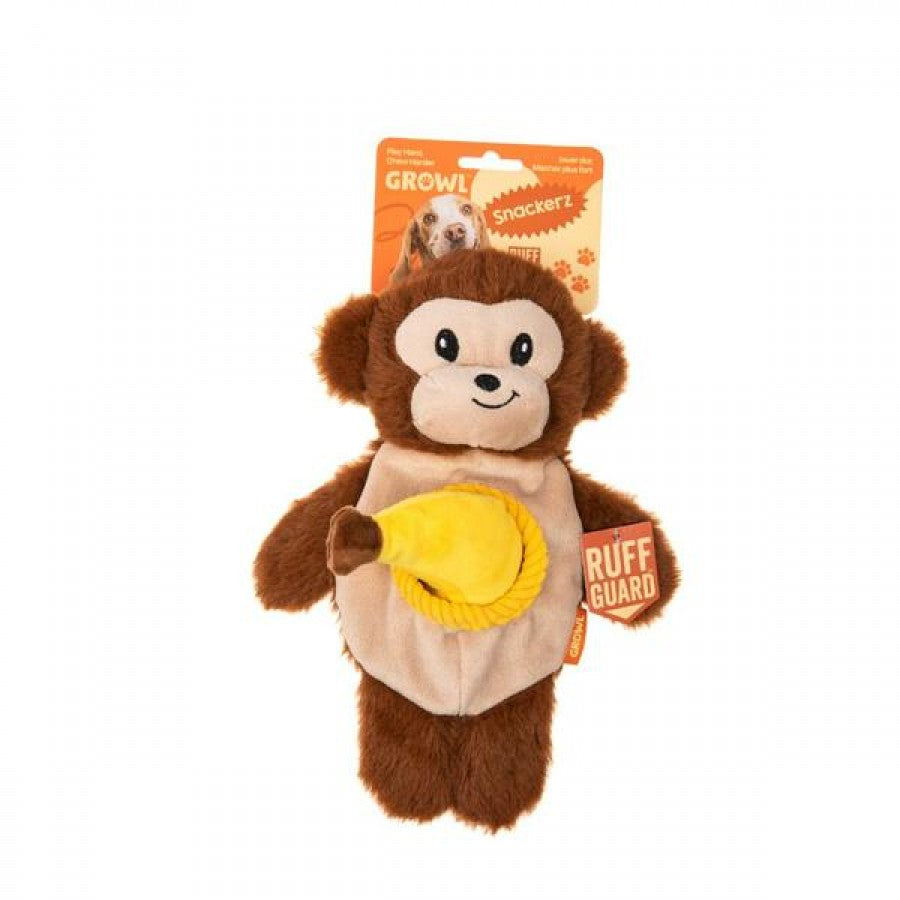 Growl - Snackerz Monkey Dog Toy - BROWN - 25CM (9.7in)