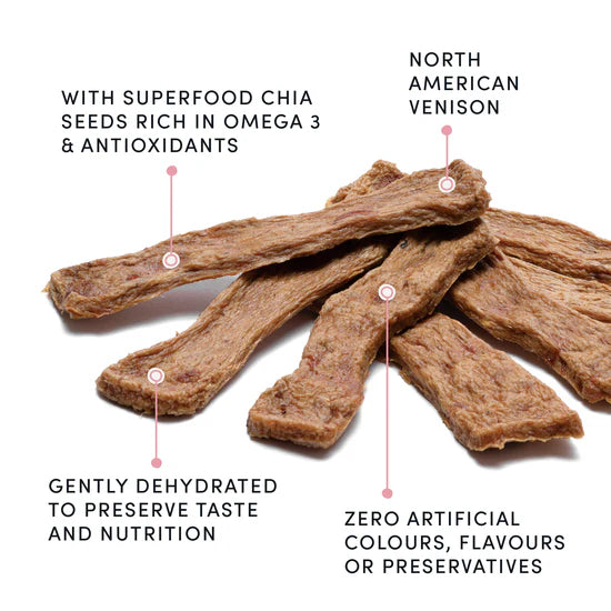 LocalID_70669 Crumps' Naturals - VENISON Jerky with CHIA SEEDS Dog Treat - 158GM (5.6oz)
