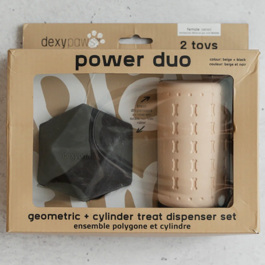 Dexypaws - Dog Aggressive Chew Geometric & Treat Dispenser - NUDE and BLACK - 2PK