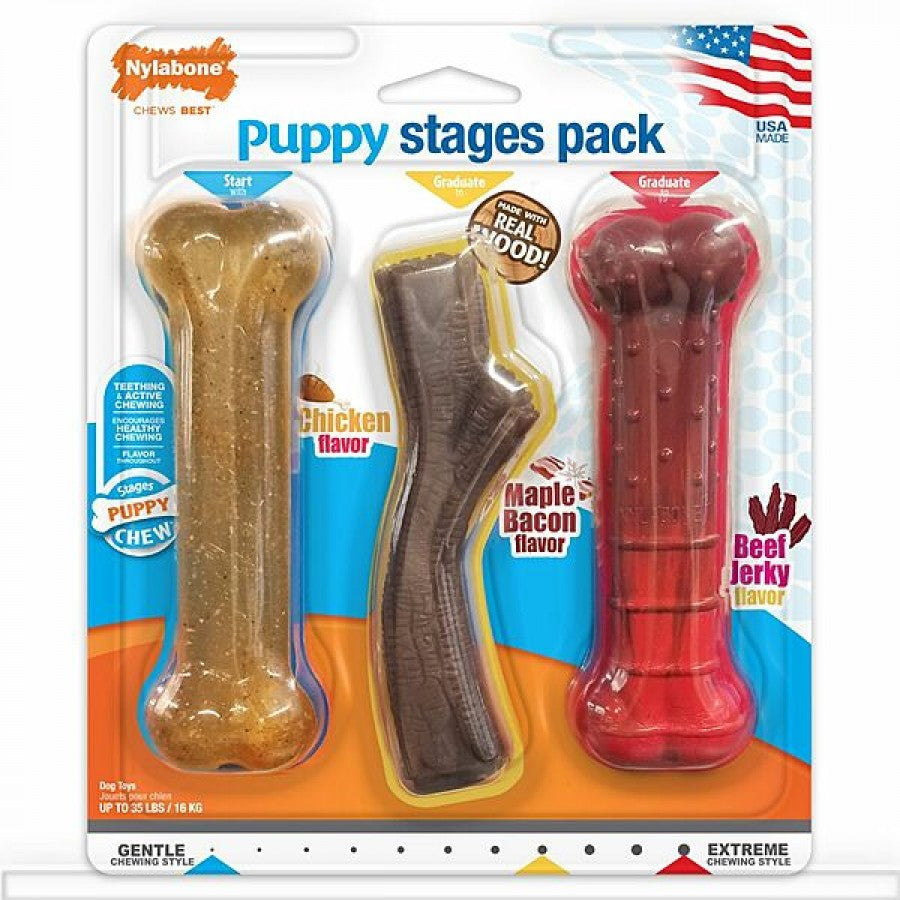 LocalID_59902 Nylabone - Puppy Stages Triple Toy Dog Chew - Medium/Wolf 2PK - 14CM (5.5in)