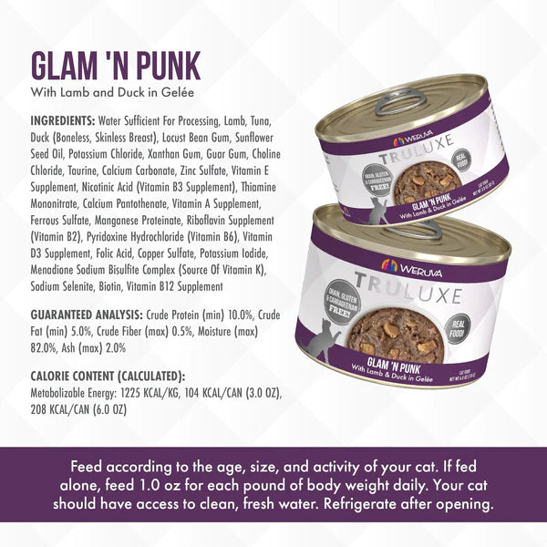 *S.O. - Up to 3 Week Wait* Weruva - TruLuxe Cat Glam N' Punk with LAMB and DUCK in GELEE Wet Cat Food - 170GM (6oz)