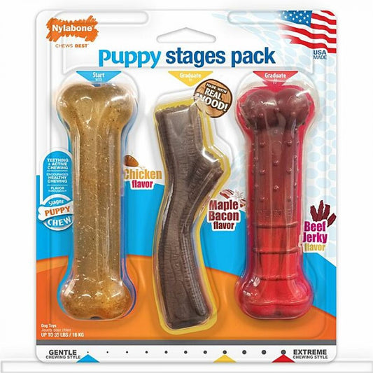 Nylabone - Puppy Stages Triple Toy Dog Chew - MEDIUM/WOLF - 14CM (5.5in) - 2PK