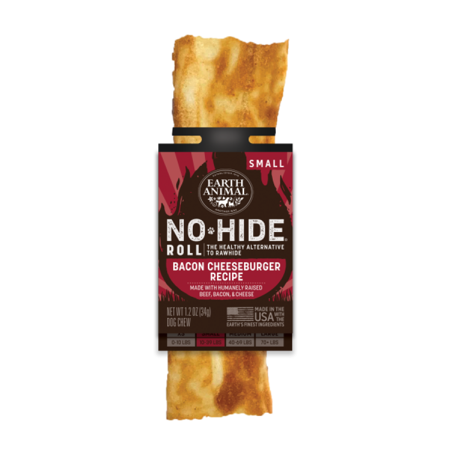 Earth Animal - Dog No Hide Chew - BBQ Smoked BACON CHEESEBURGER - SMALL - 34GM (1.2oz)