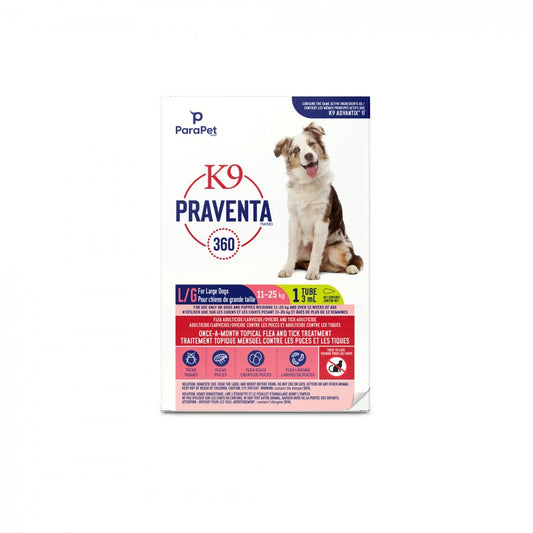 LocalID_71255 Parapet - K9 Praventa 360 Flea & Tick Treatment - LARGE Dogs 11 to 25KG - 1 Tube