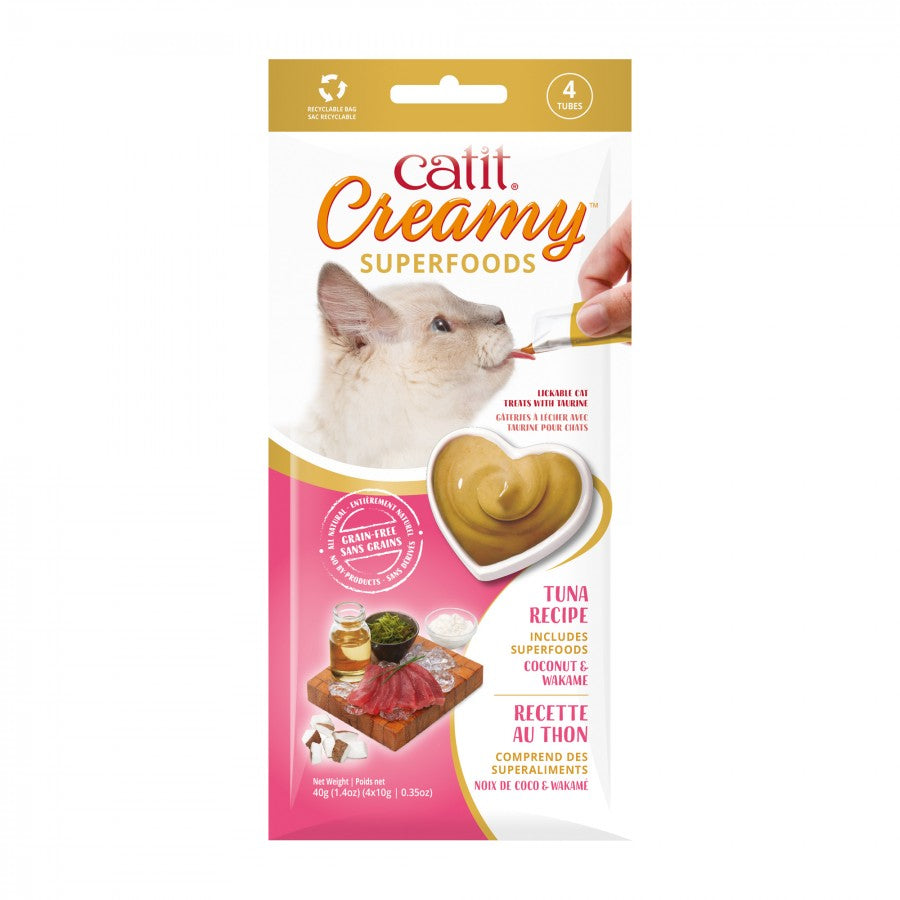 Catit - Creamy Superfood Treats TUNA Recipe with COCONUT and WAKAME Cat Treat  - 40GM (1.04oz) - 4PK