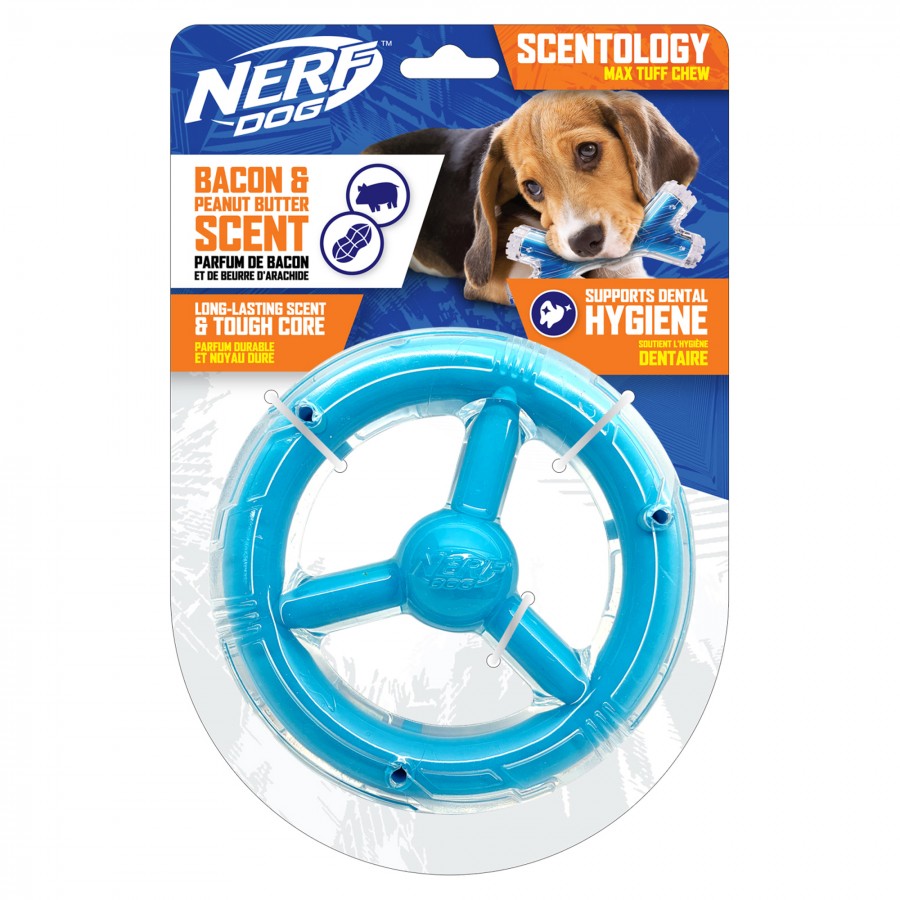 Nerf - Scentology Orbit Ring Dog Toy - BACON & PEANUT BUTTER Scent - LIGHT BLUE - 16.5CM (6.5in)