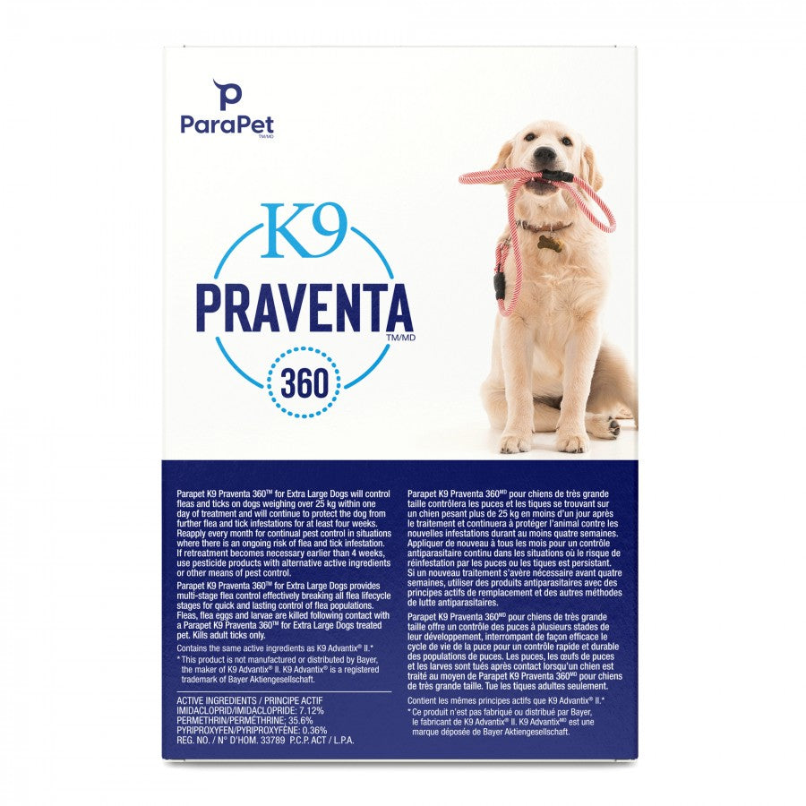 LocalID_71306 Parapet - K9 Praventa 360 Flea & Tick Treatment - XLARGE Dogs over 25KG - 6 Tubes