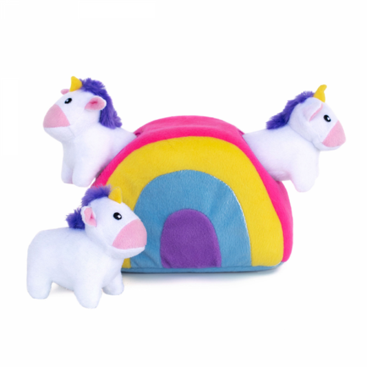 *S.O. - Up to 3 Week Wait* Zippy Paws - Burrow Squeaker Toy Unicorns in Rainbow Dog Toy - 19CM (7.5in)