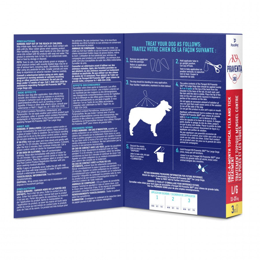 LocalID_71284 Parapet - K9 Praventa 360 Flea & Tick Treatment - LARGE Dogs 11 to 25KG - 3 Tubes