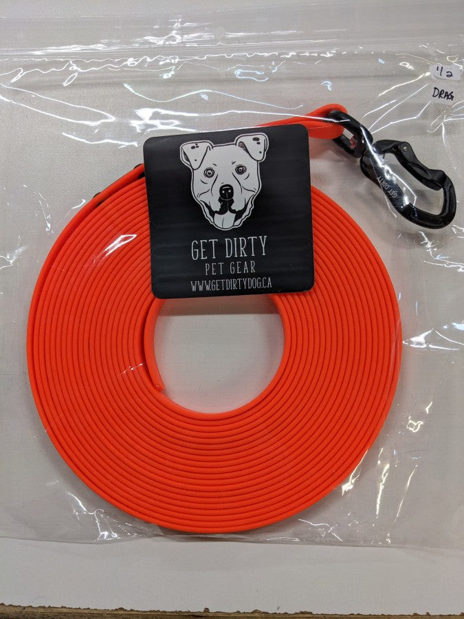 Get Dirty Pet Gear - 1/2" Carabiner Long Line - Biothane - 30' HANDLE