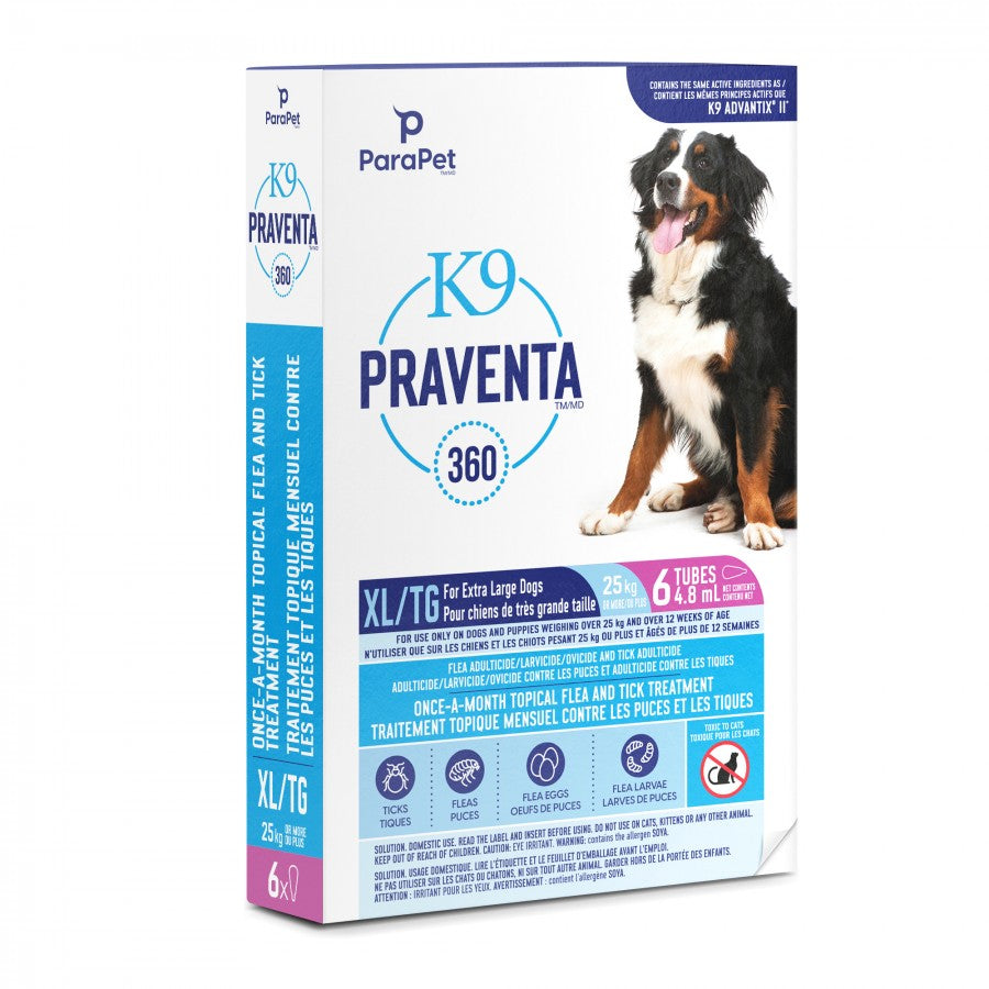 LocalID_71305 Parapet - K9 Praventa 360 Flea & Tick Treatment - XLARGE Dogs over 25KG - 6 Tubes