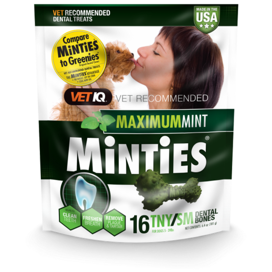 LocalID_69598 VetIQ - Minties Maximum MINT DENTAL Bones Dog Treat - TNY/SM - 181GM (6.4oz) - 16CT