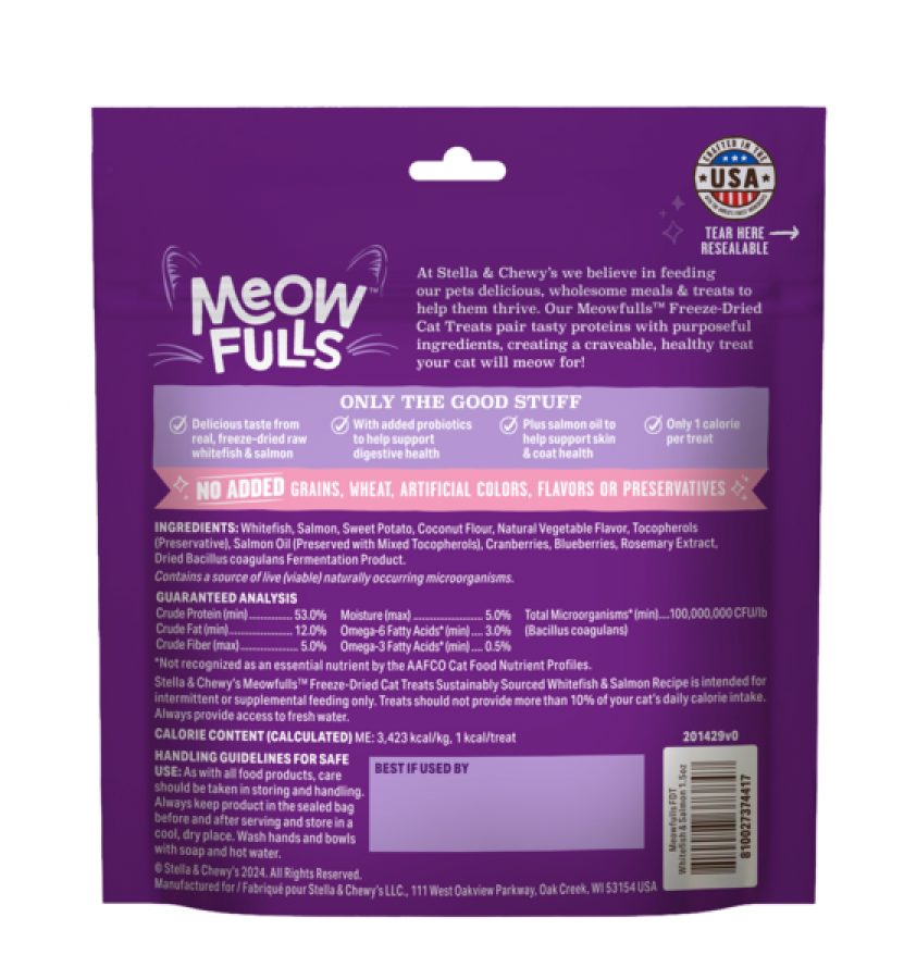 Stella & Chewys, Meowfulls WHITEFISH & SALMON Cat Treats, 42.5GM (1.5oz)