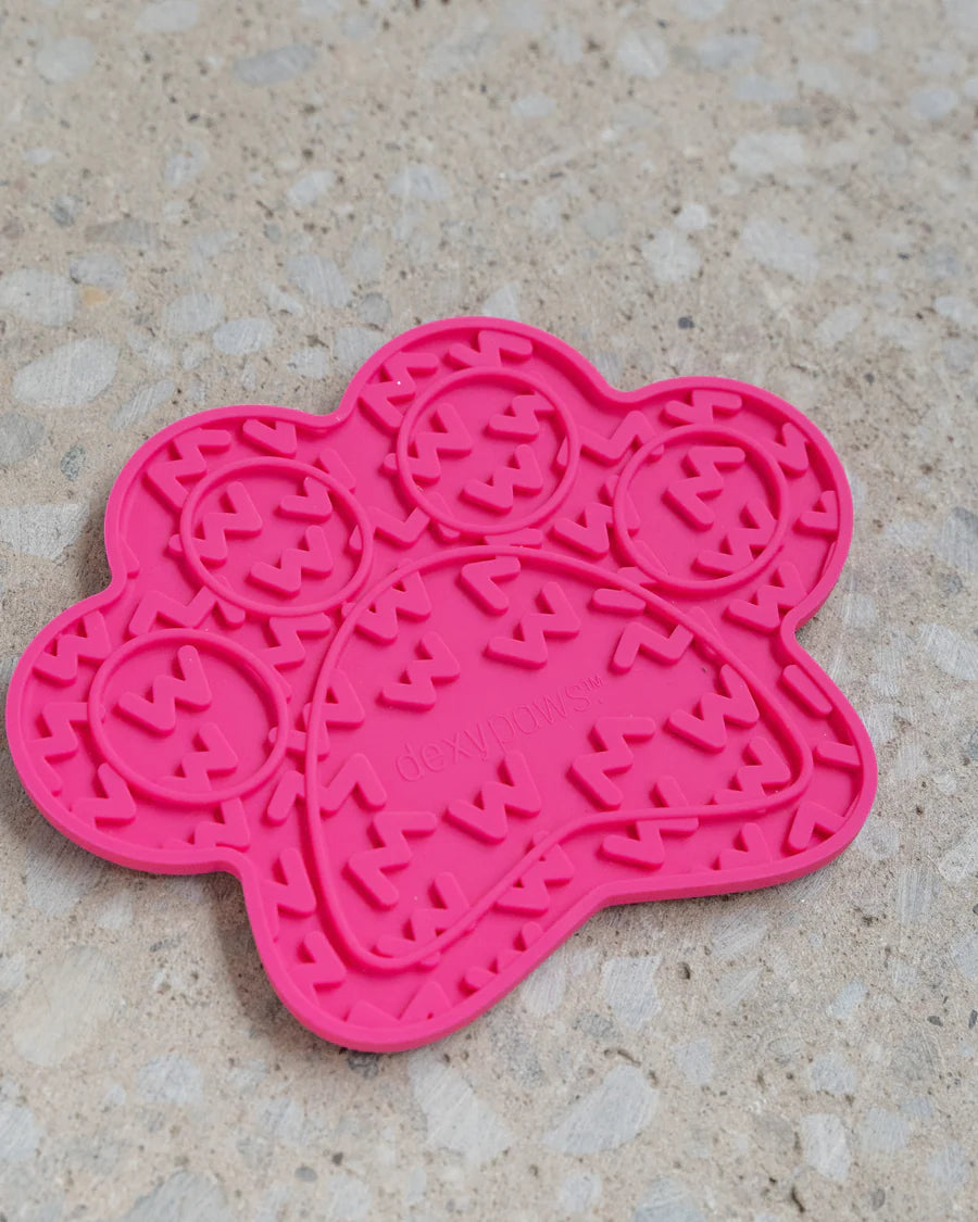 LocalID_65959 Dexypaws - Dog Lick Mat - PINK PAW - 20.5 x 19 x 1CM (8x7.5x.5in)
