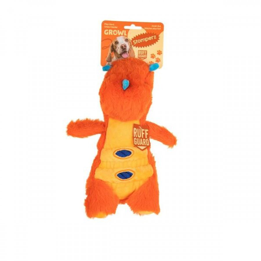 Growl - Stomperz Dino Dog Toy - ORANGE - 26.5CM (10.5in)