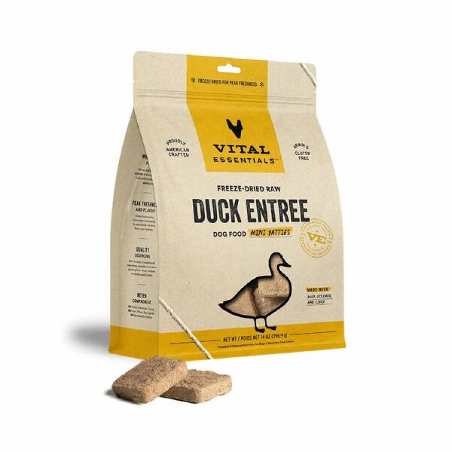 Vital Essentials - Freeze Dried Raw DUCK ENTREE Mini Patties Dog Food - 396.9GM (14oz)