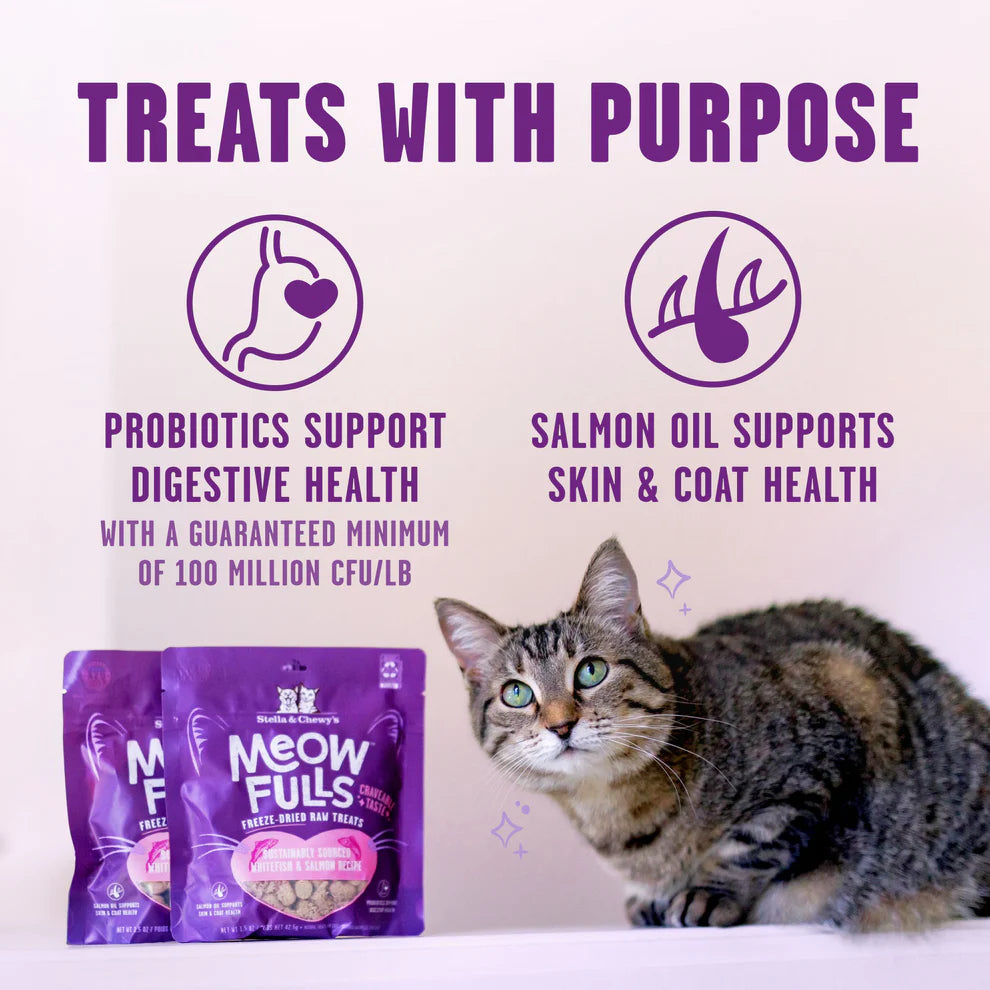 Stella & Chewys, Meowfulls WHITEFISH & SALMON Cat Treats, 42.5GM (1.5oz)