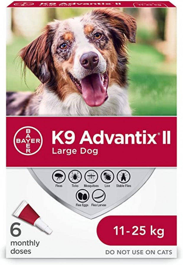 Bayer - K9 Advantix® II Large Dog Once-A-Month Topical Flea & Tick Treatment - 11 to 25KG - 6 Doses