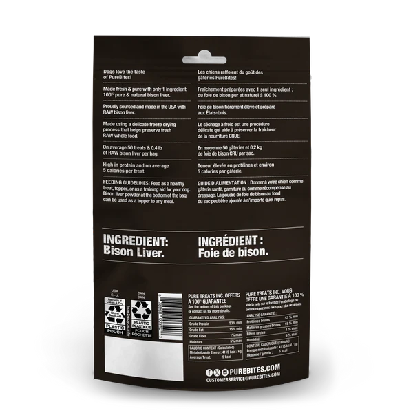LocalID_68802 Purebites - Freeze Dried WILD BISON LIVER Dog Treat - 60GM (2.1oz)